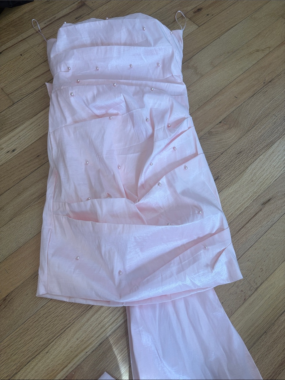 Sleeveless Pearl-Embellished Mini Dress in Pale Pink